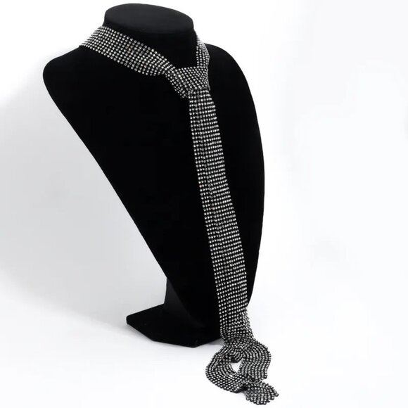 2/$30 Crystal Rhinestone Mesh Tie Necklace For Women - Adjustable Chain NWT - Picture 3 of 11